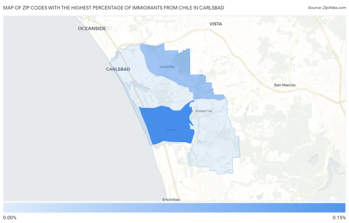 Zip Codes with the Highest Percentage of Immigrants from Chile in Carlsbad Map