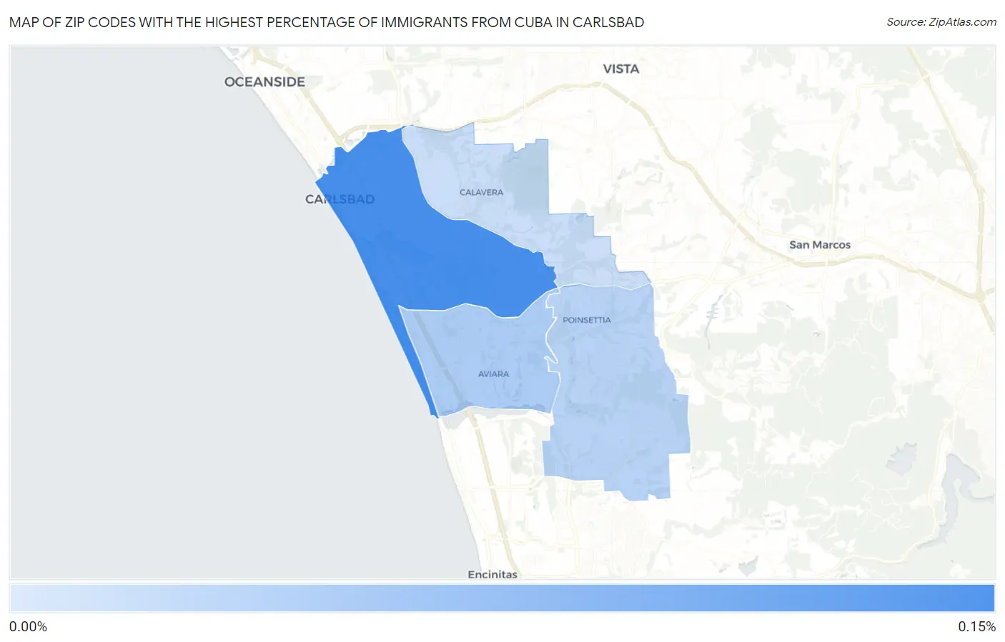 Zip Codes with the Highest Percentage of Immigrants from Cuba in Carlsbad Map