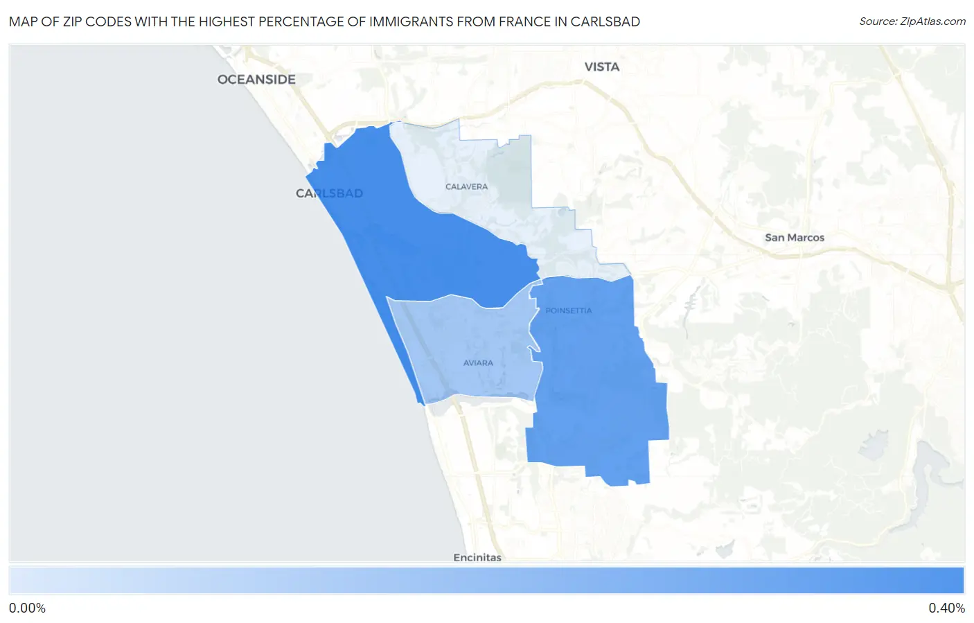 Zip Codes with the Highest Percentage of Immigrants from France in Carlsbad Map