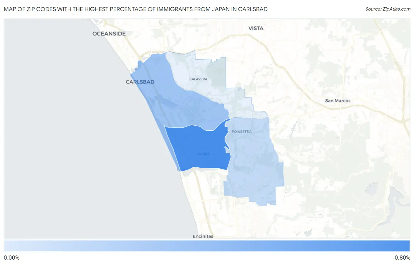 Zip Codes with the Highest Percentage of Immigrants from Japan in Carlsbad Map