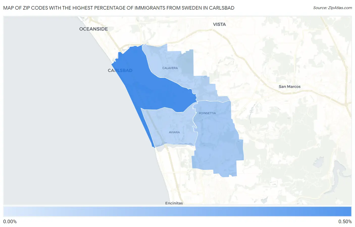 Zip Codes with the Highest Percentage of Immigrants from Sweden in Carlsbad Map
