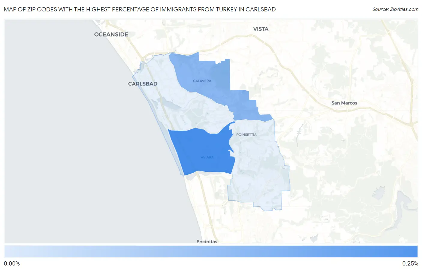 Zip Codes with the Highest Percentage of Immigrants from Turkey in Carlsbad Map