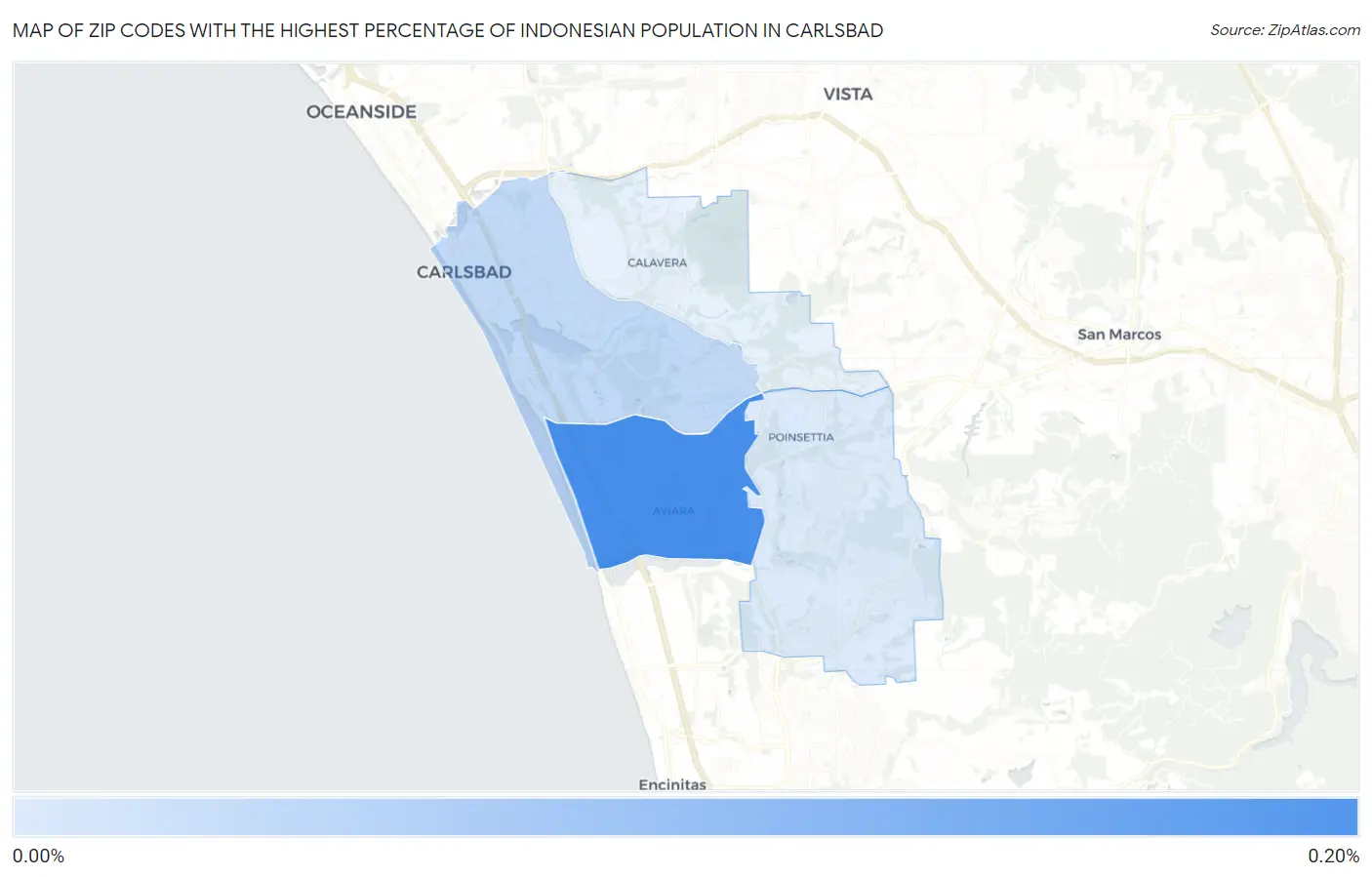Zip Codes with the Highest Percentage of Indonesian Population in Carlsbad Map