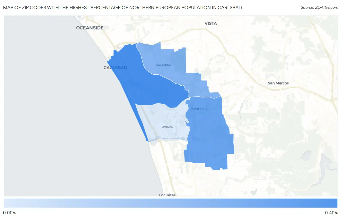 Zip Codes with the Highest Percentage of Northern European Population in Carlsbad Map