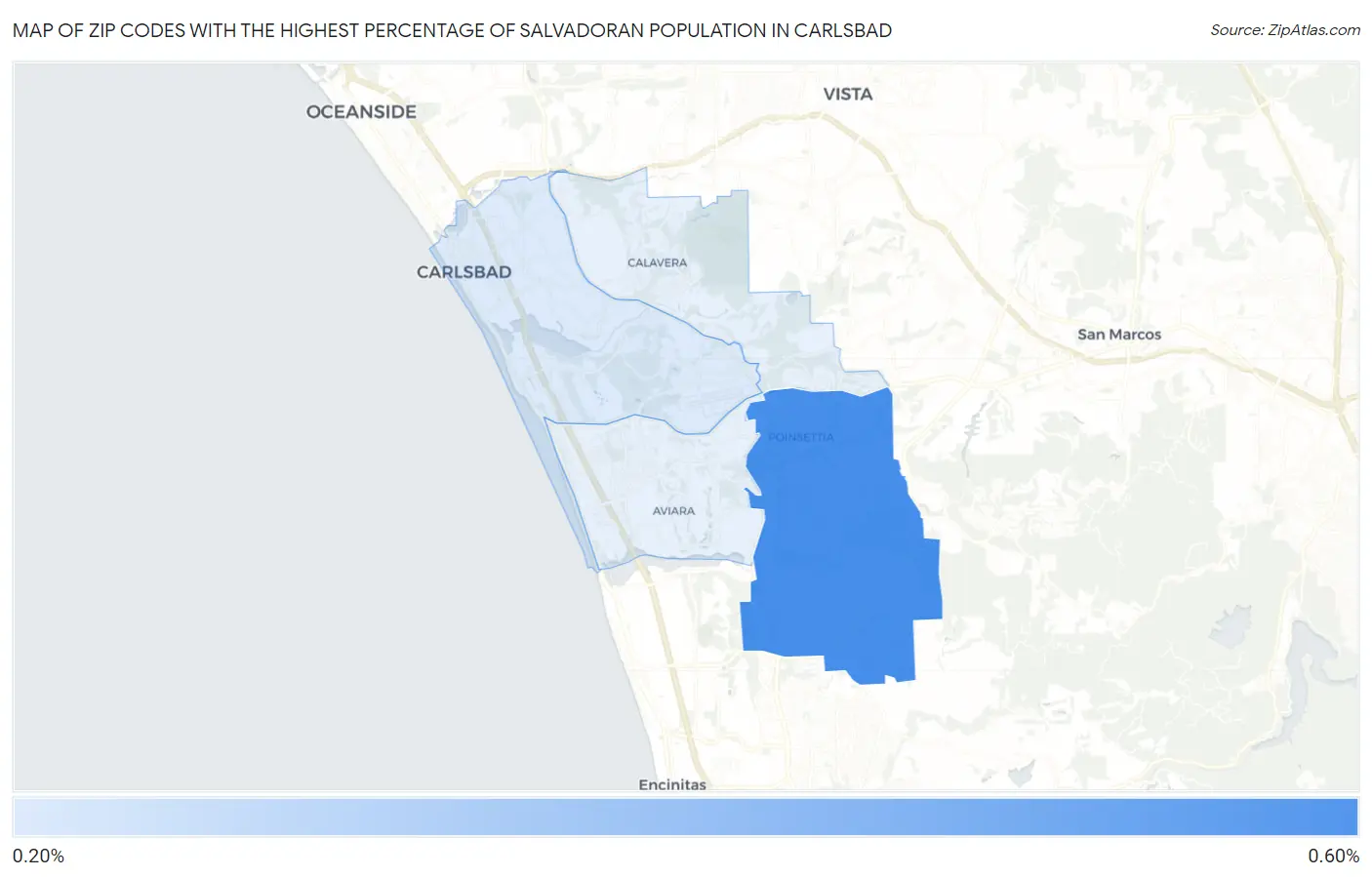 Zip Codes with the Highest Percentage of Salvadoran Population in Carlsbad Map