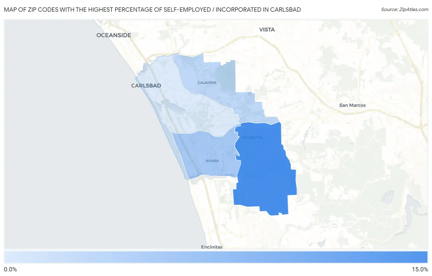Zip Codes with the Highest Percentage of Self-Employed / Incorporated in Carlsbad Map