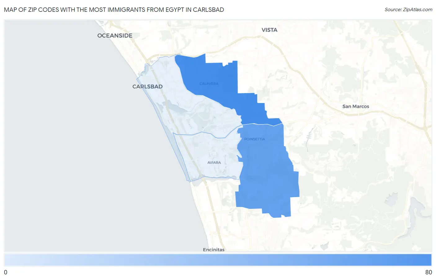 Zip Codes with the Most Immigrants from Egypt in Carlsbad Map