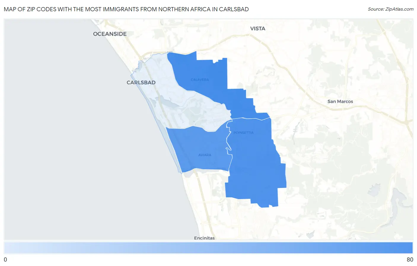 Zip Codes with the Most Immigrants from Northern Africa in Carlsbad Map