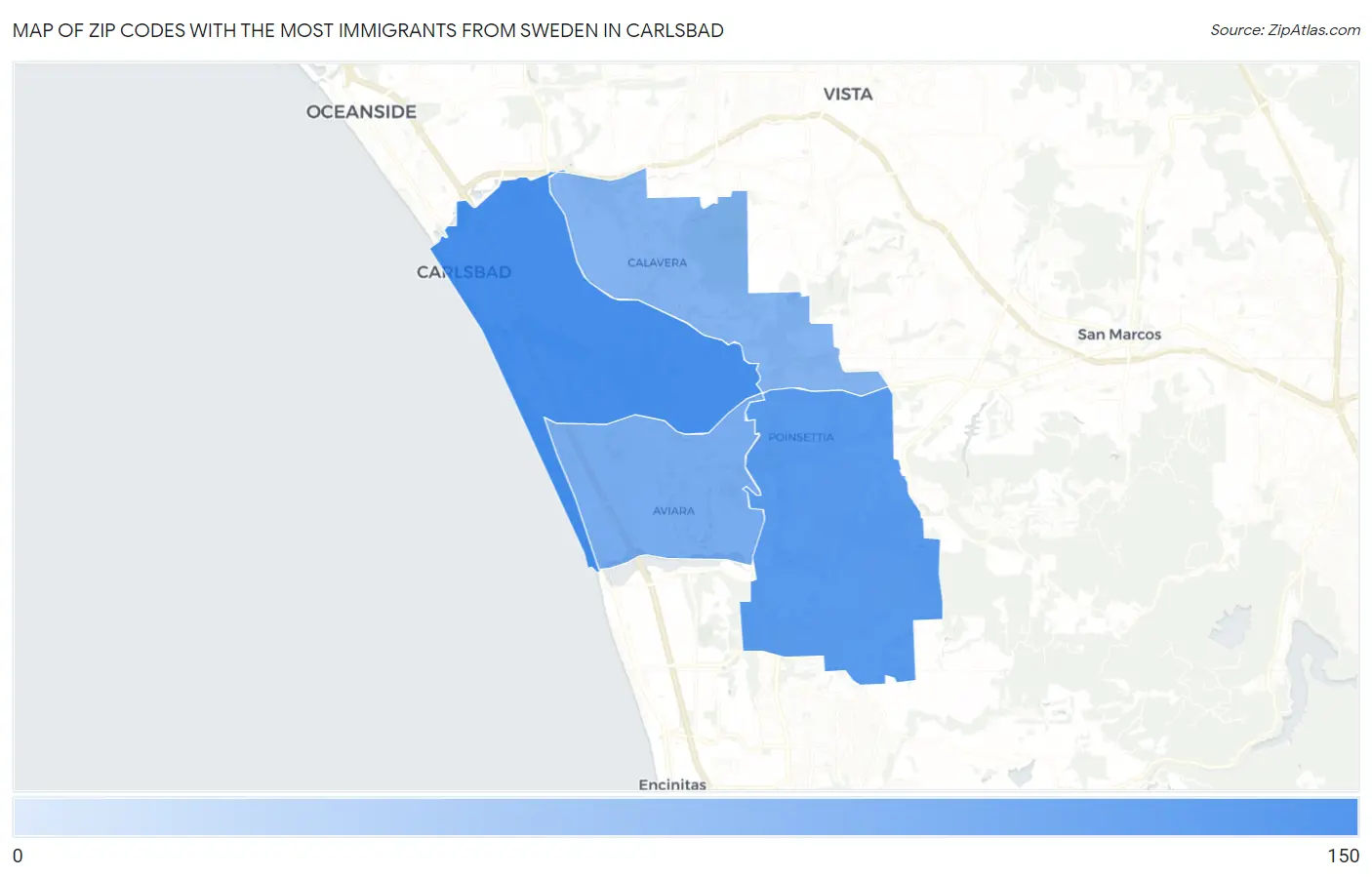 Zip Codes with the Most Immigrants from Sweden in Carlsbad Map