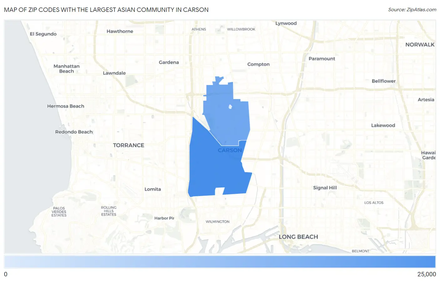 Zip Codes with the Largest Asian Community in Carson Map