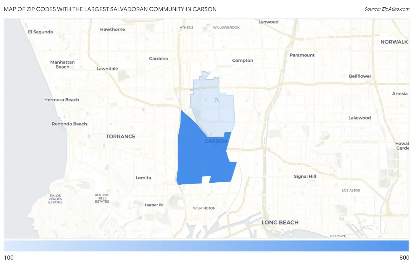 Zip Codes with the Largest Salvadoran Community in Carson Map