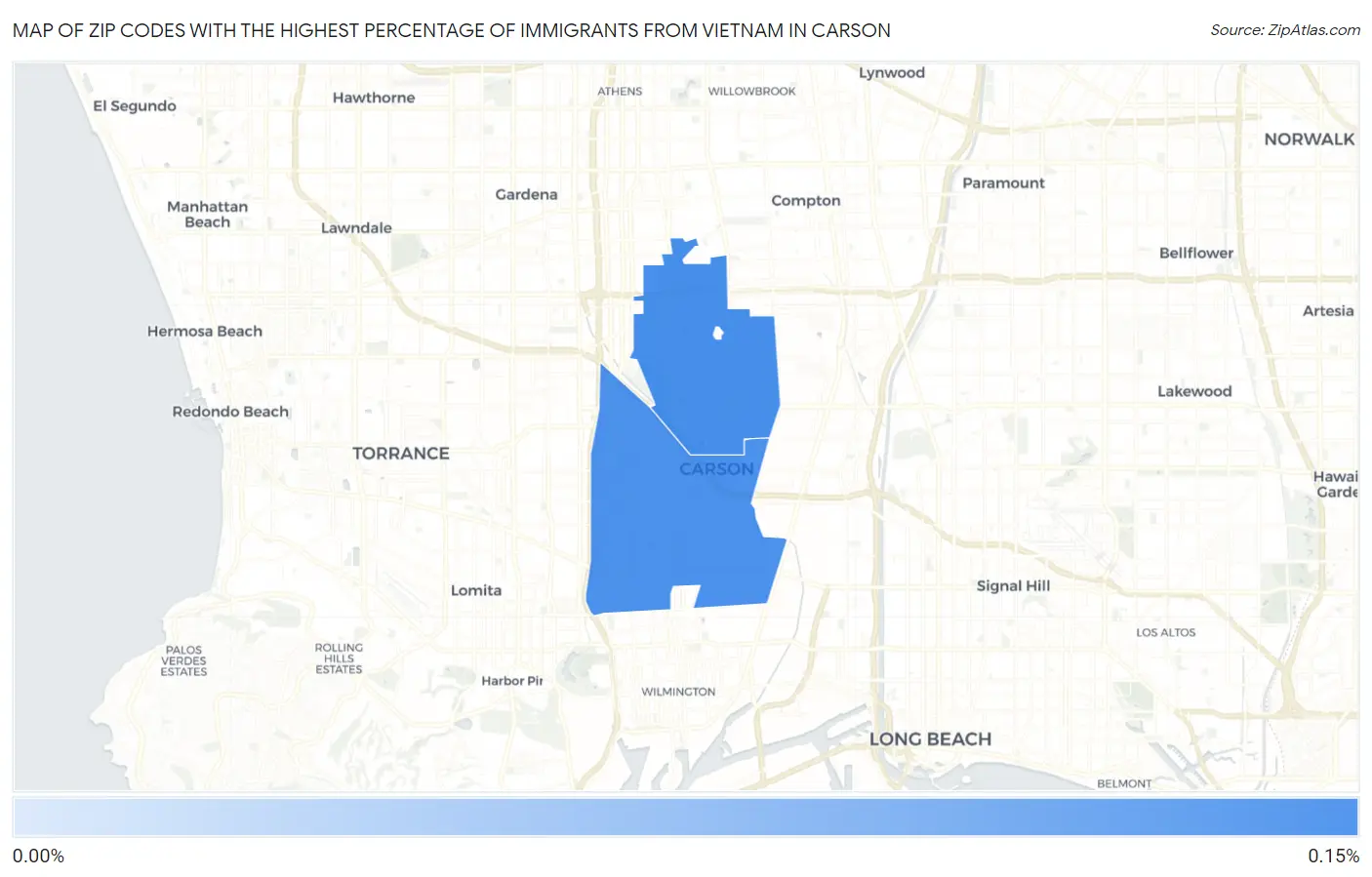 Zip Codes with the Highest Percentage of Immigrants from Vietnam in Carson Map