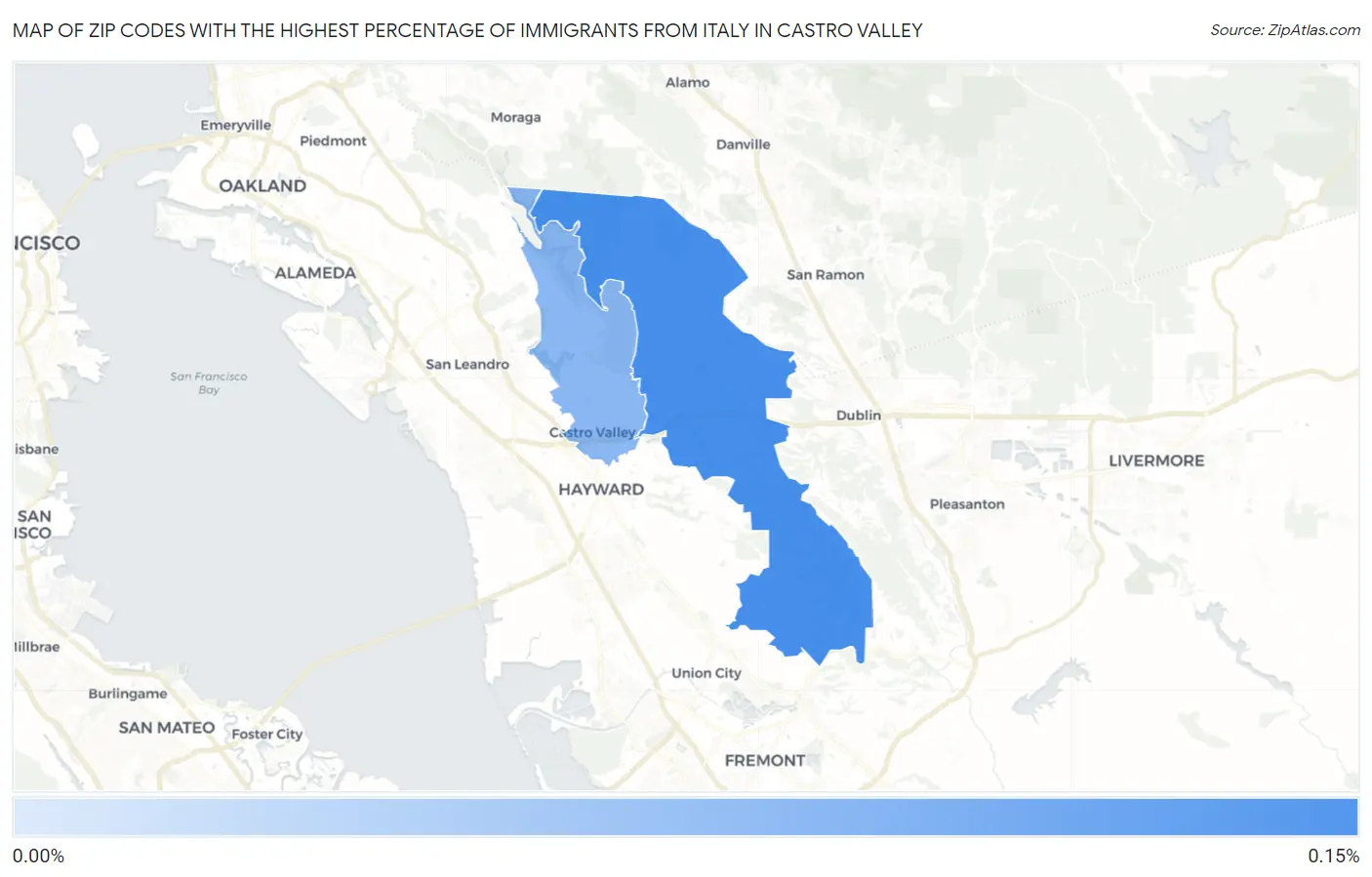 Zip Codes with the Highest Percentage of Immigrants from Italy in Castro Valley Map