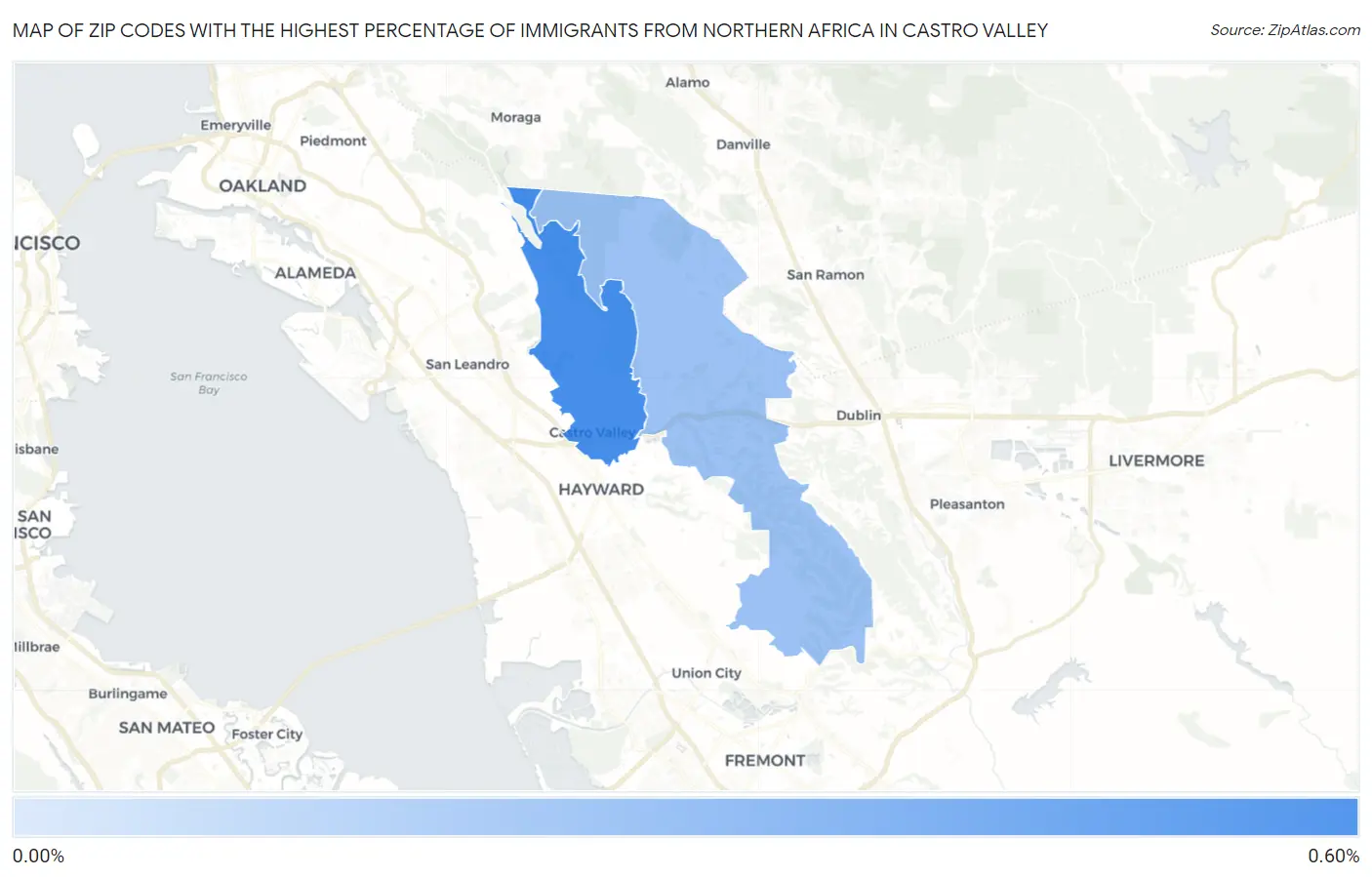 Zip Codes with the Highest Percentage of Immigrants from Northern Africa in Castro Valley Map