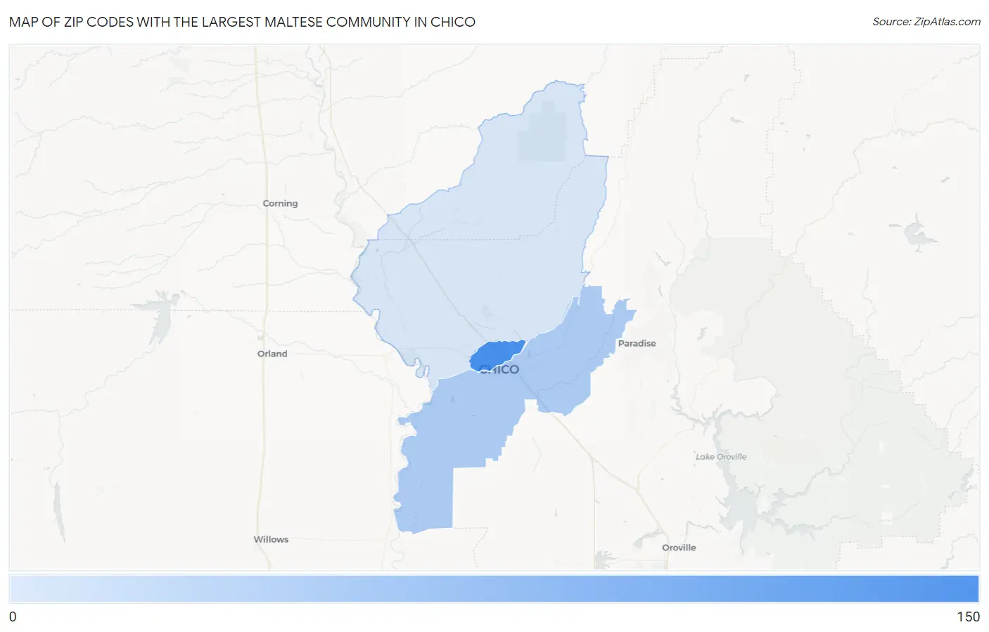 Zip Codes with the Largest Maltese Community in Chico Map