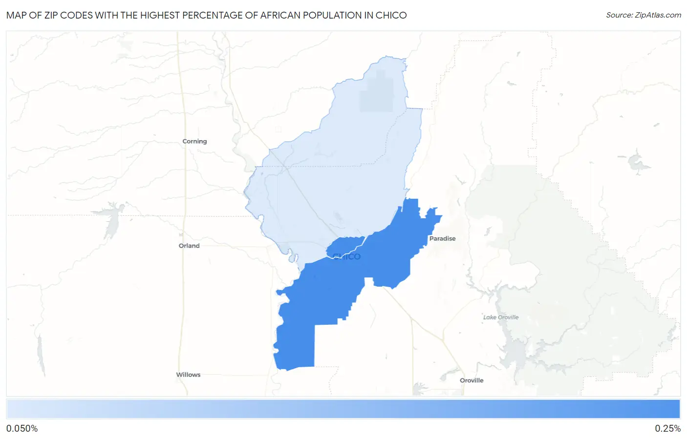 Zip Codes with the Highest Percentage of African Population in Chico Map