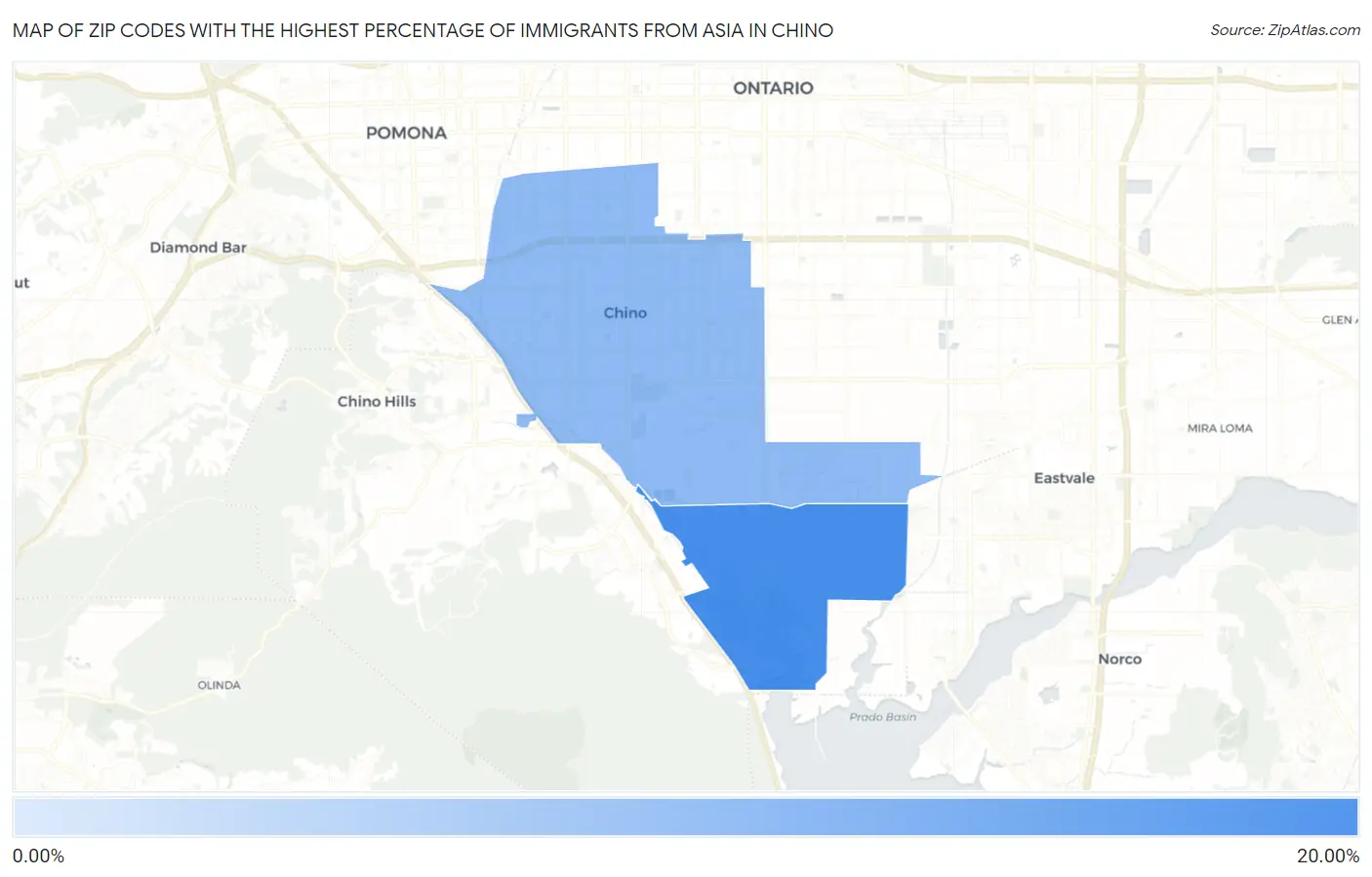 Zip Codes with the Highest Percentage of Immigrants from Asia in Chino Map