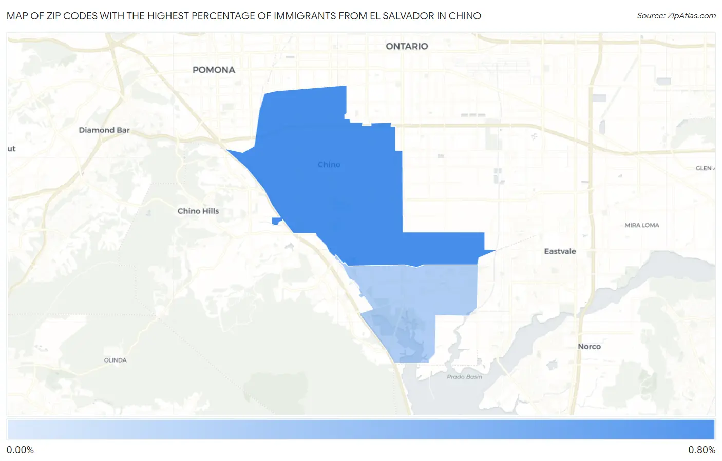 Zip Codes with the Highest Percentage of Immigrants from El Salvador in Chino Map