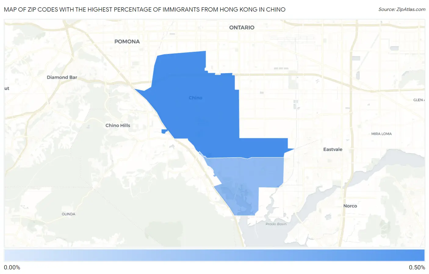 Zip Codes with the Highest Percentage of Immigrants from Hong Kong in Chino Map