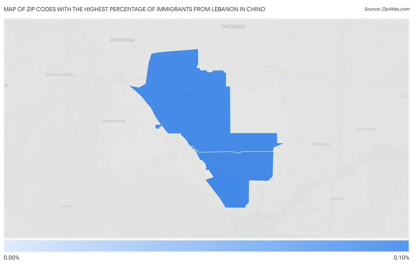 Zip Codes with the Highest Percentage of Immigrants from Lebanon in Chino Map