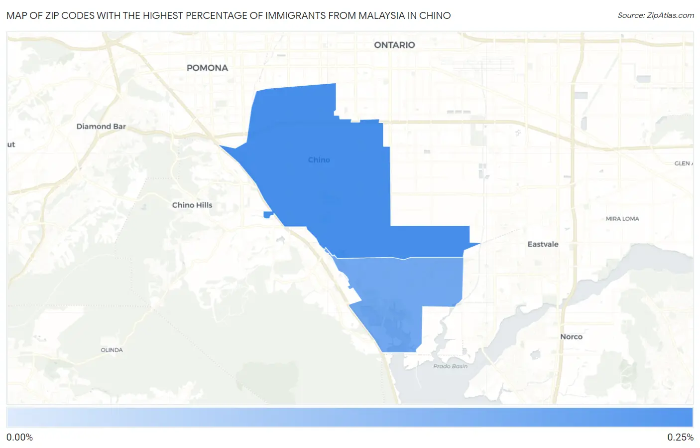Zip Codes with the Highest Percentage of Immigrants from Malaysia in Chino Map