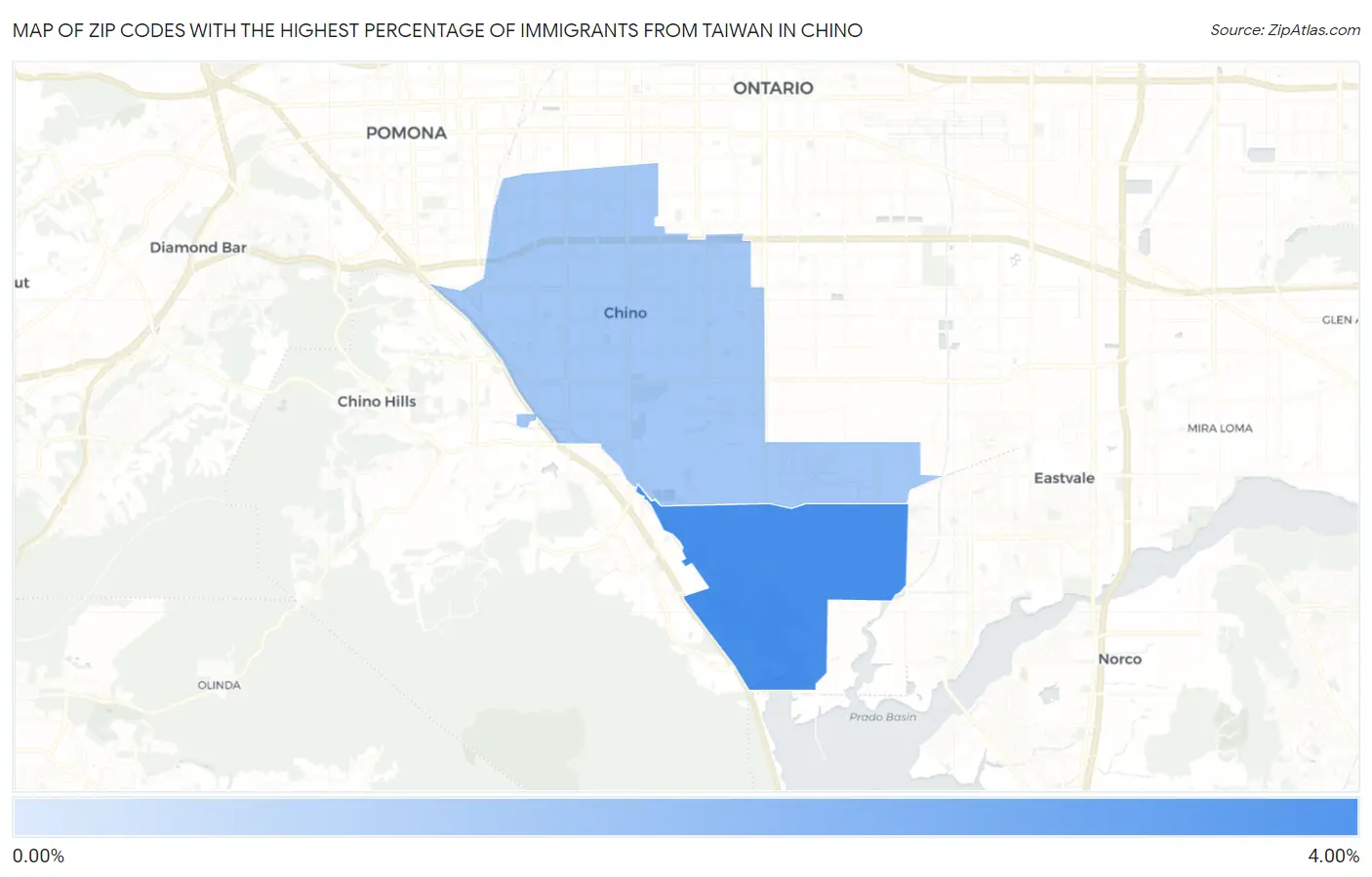 Zip Codes with the Highest Percentage of Immigrants from Taiwan in Chino Map