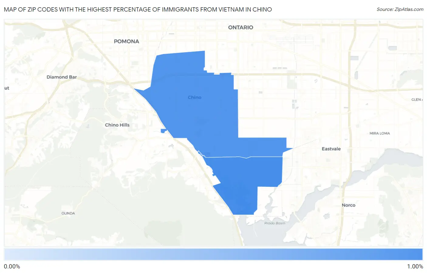 Zip Codes with the Highest Percentage of Immigrants from Vietnam in Chino Map