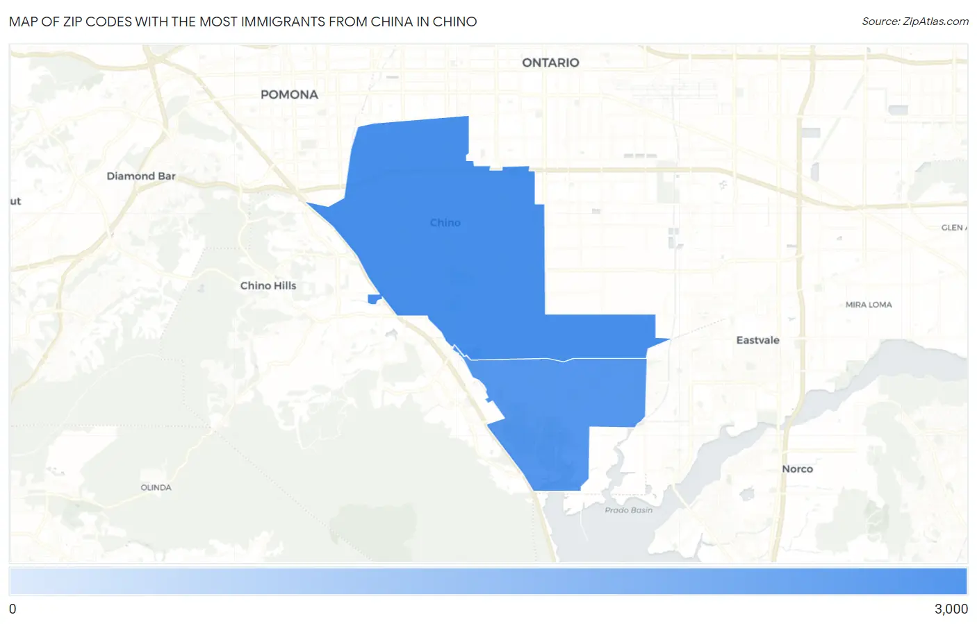 Zip Codes with the Most Immigrants from China in Chino Map