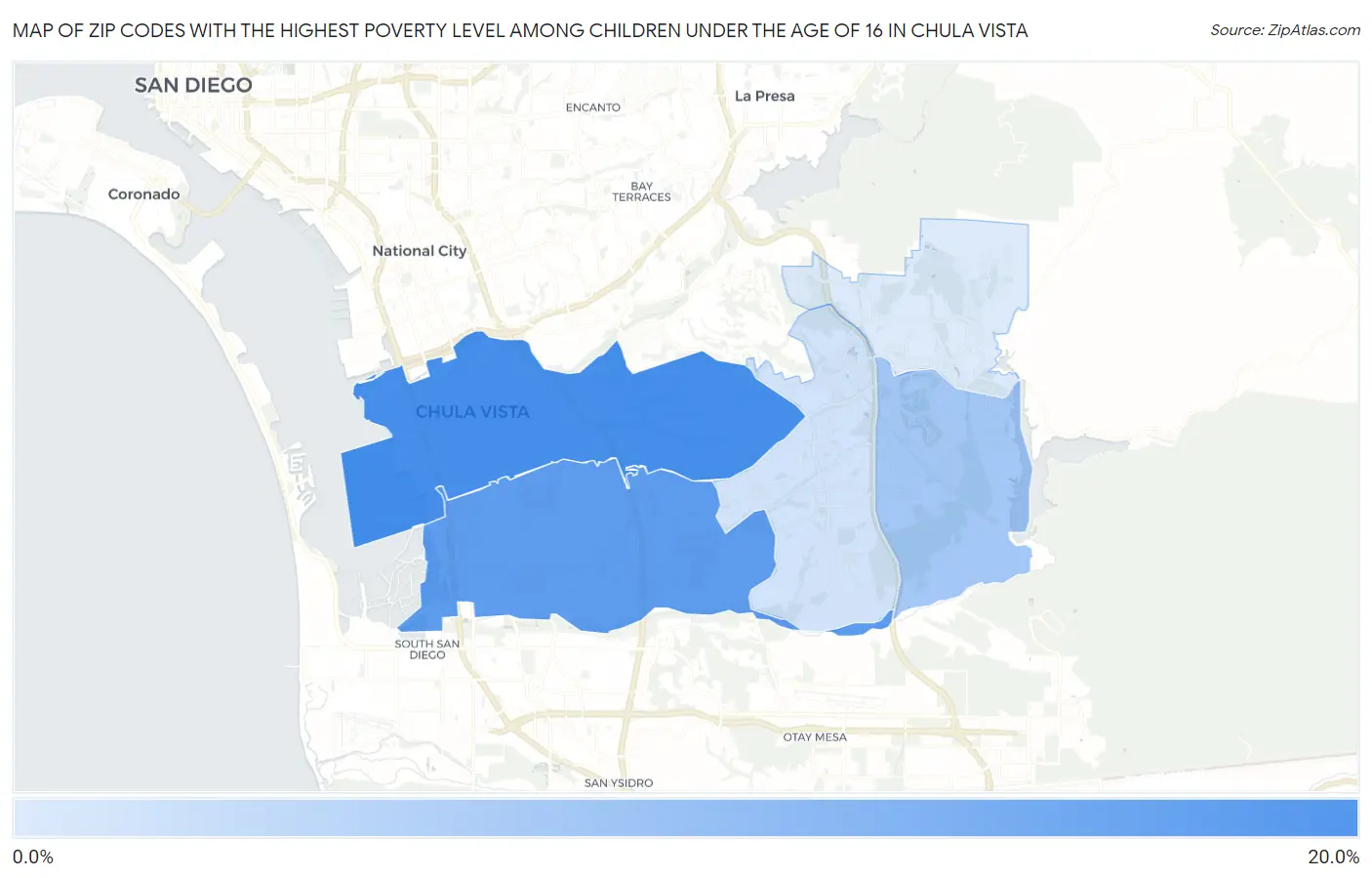 Zip Codes with the Highest Poverty Level Among Children Under the Age of 16 in Chula Vista Map