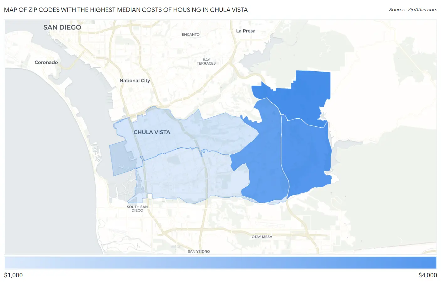 Zip Codes with the Highest Median Costs of Housing in Chula Vista Map