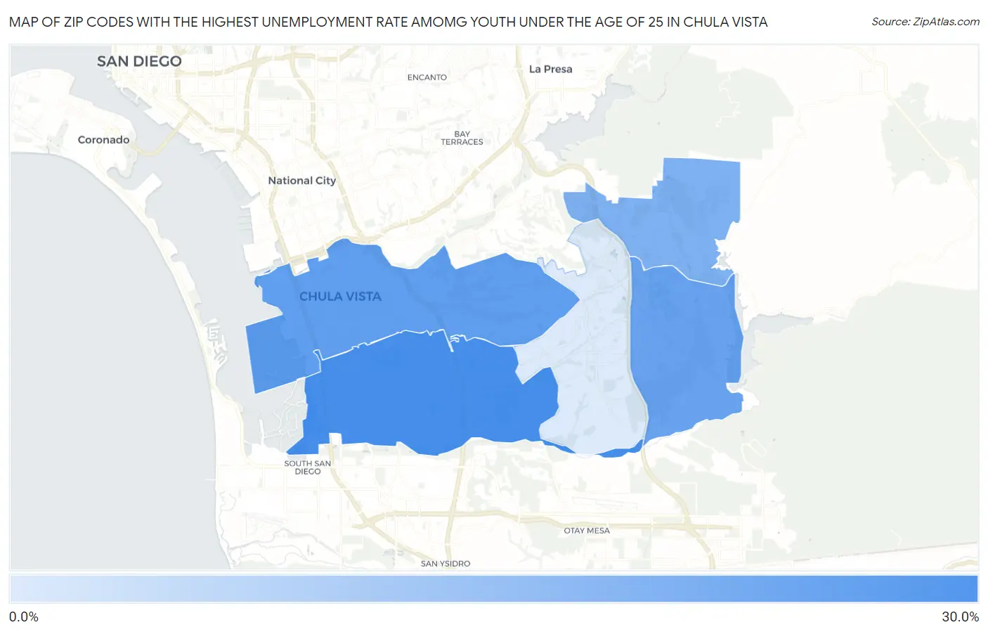 Zip Codes with the Highest Unemployment Rate Amomg Youth Under the Age of 25 in Chula Vista Map
