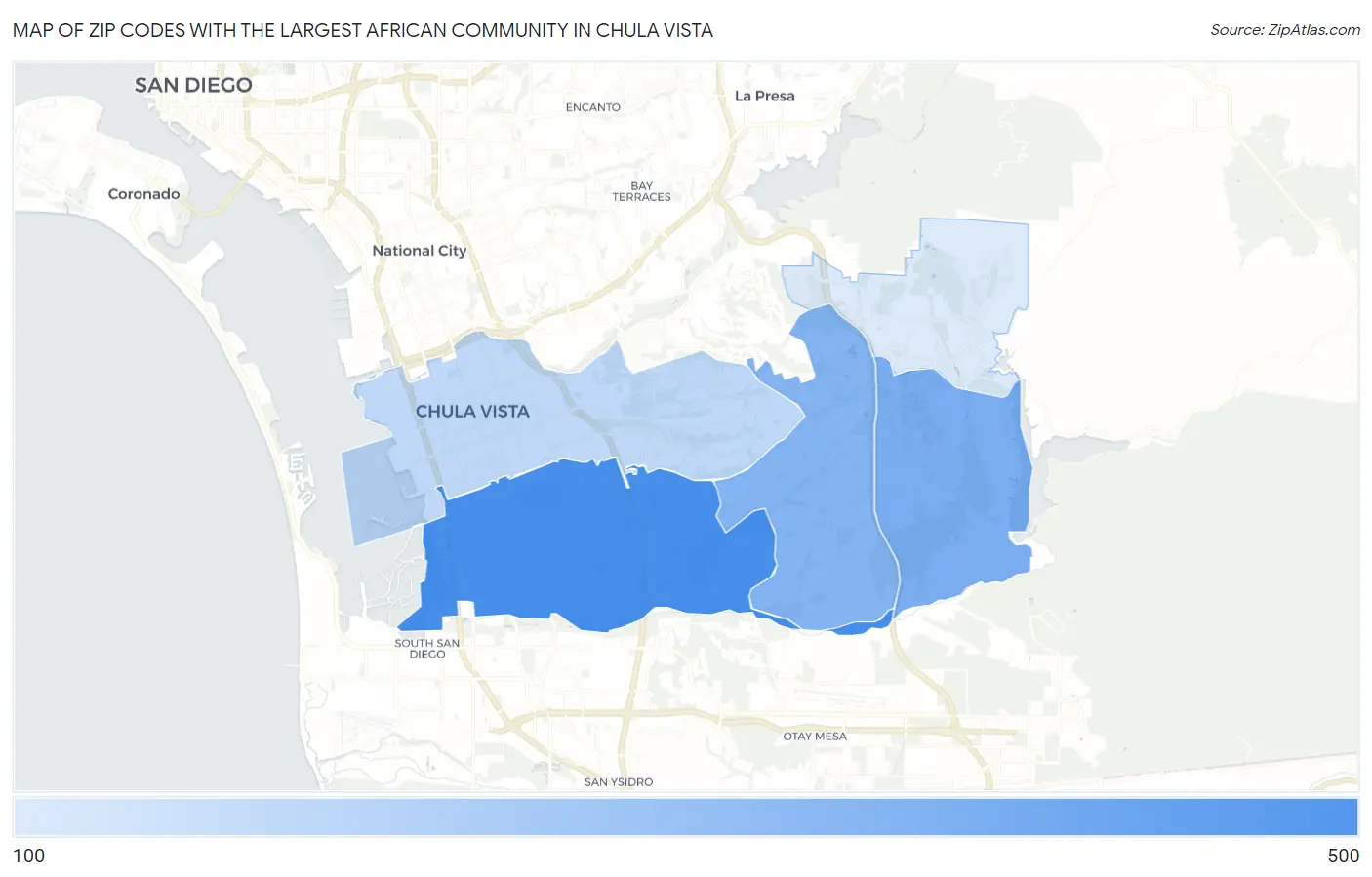 Zip Codes with the Largest African Community in Chula Vista Map