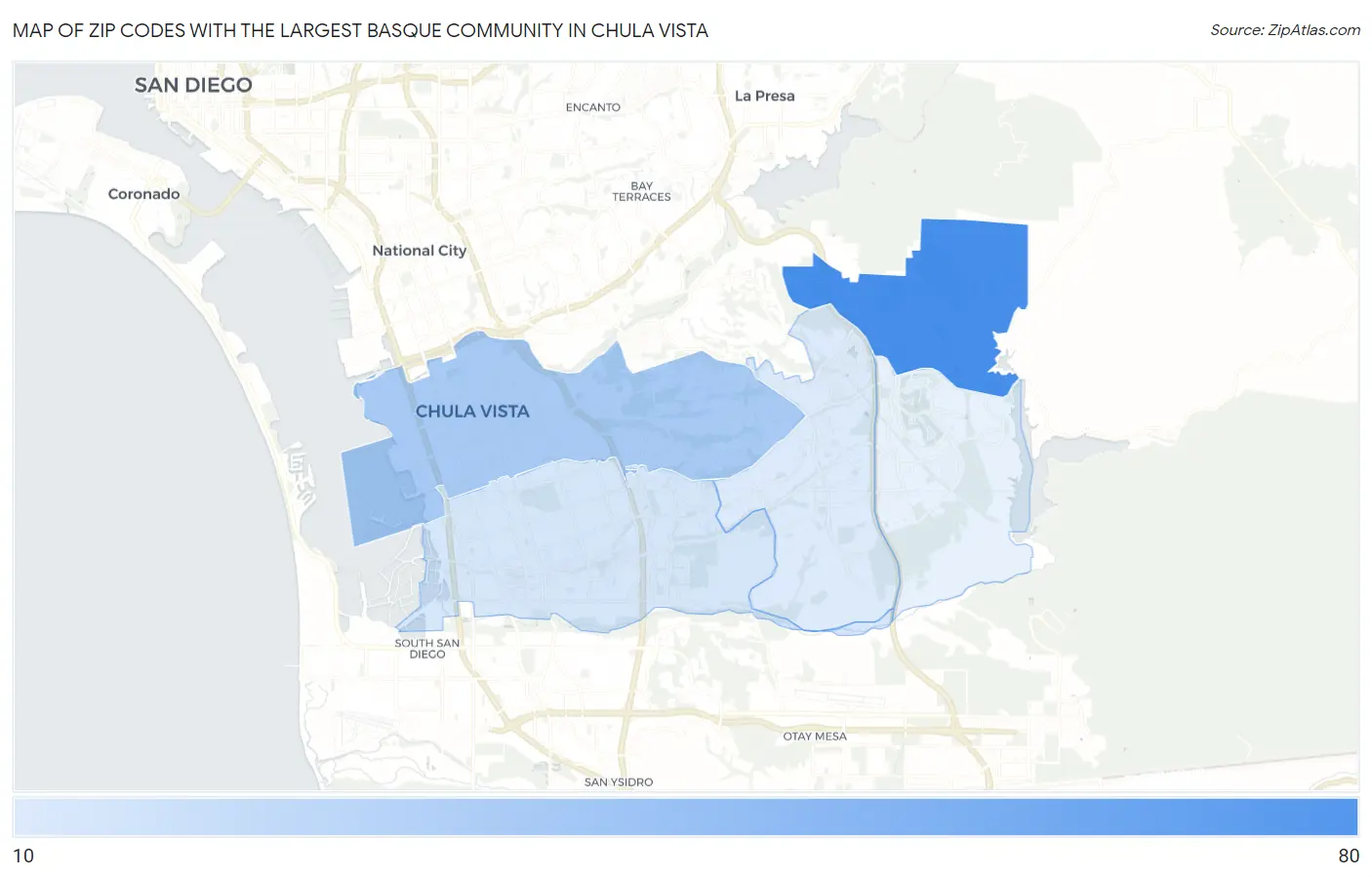 Zip Codes with the Largest Basque Community in Chula Vista Map