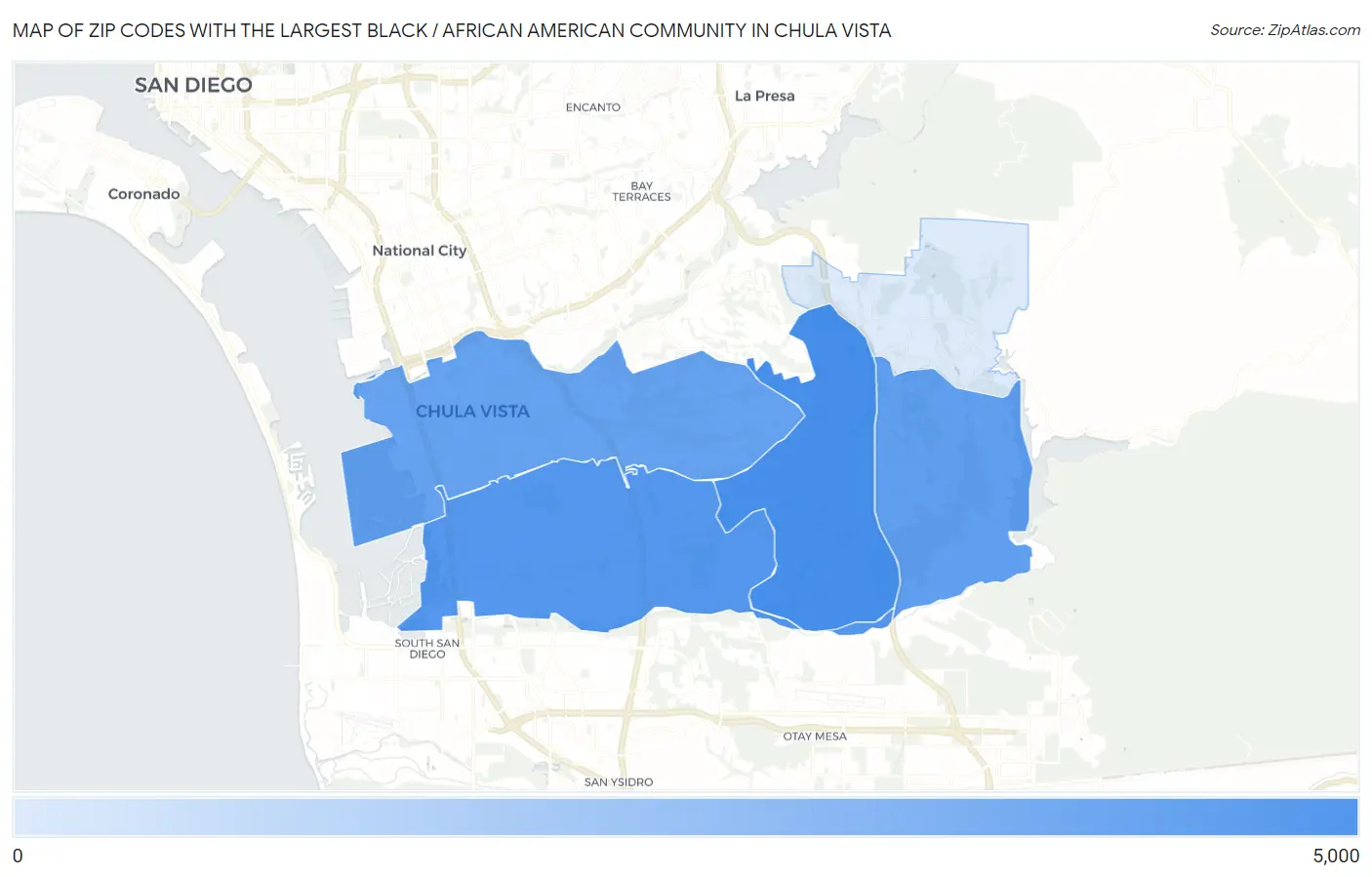 Zip Codes with the Largest Black / African American Community in Chula Vista Map
