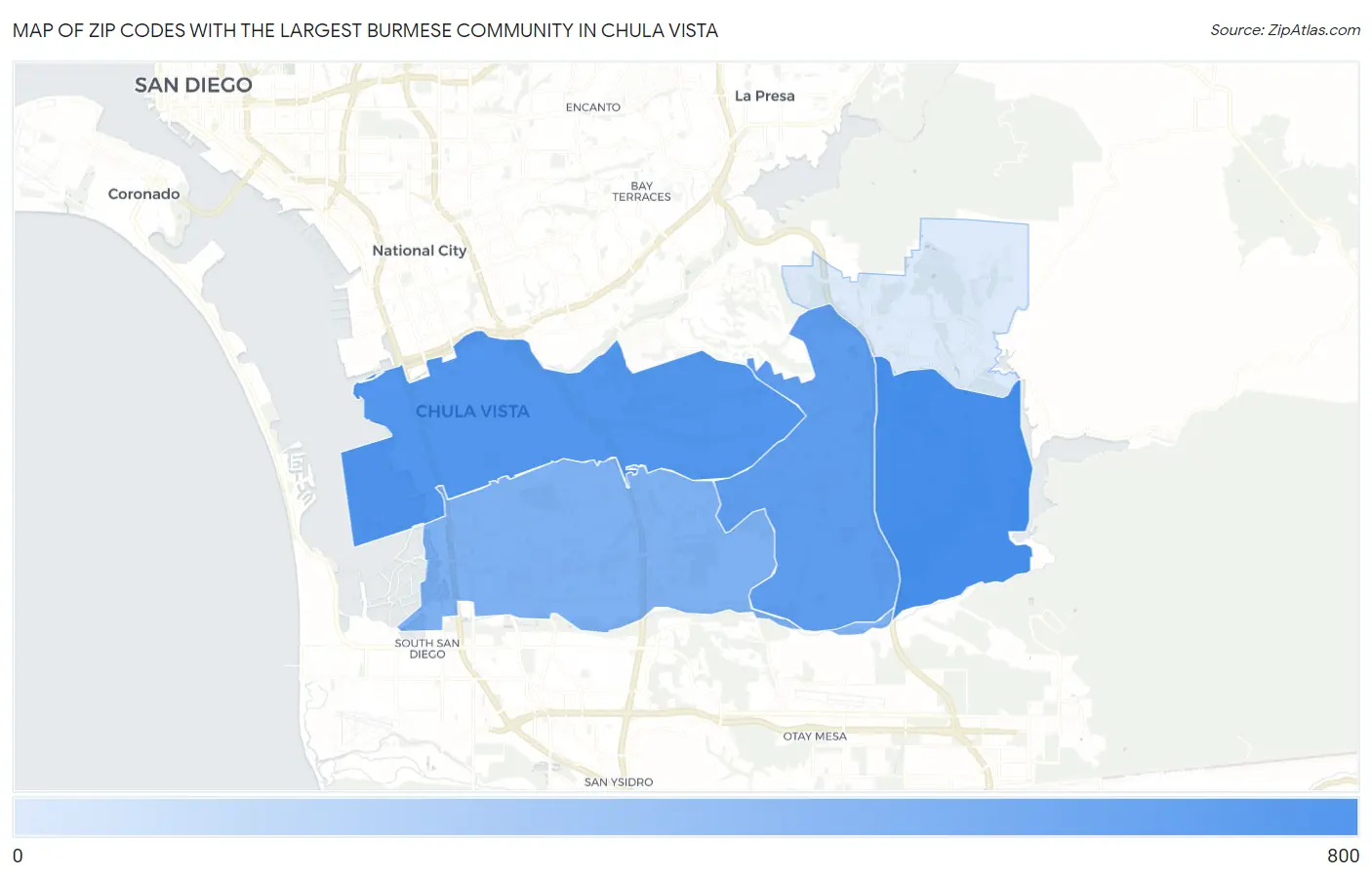 Zip Codes with the Largest Burmese Community in Chula Vista Map