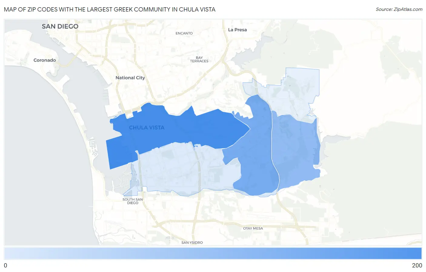 Zip Codes with the Largest Greek Community in Chula Vista Map