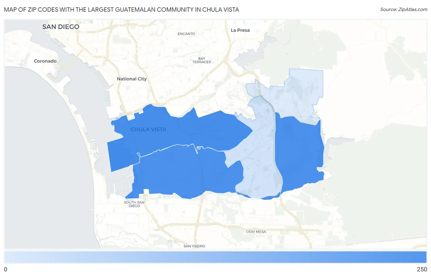 Zip Codes with the Largest Guatemalan Community in Chula Vista Map