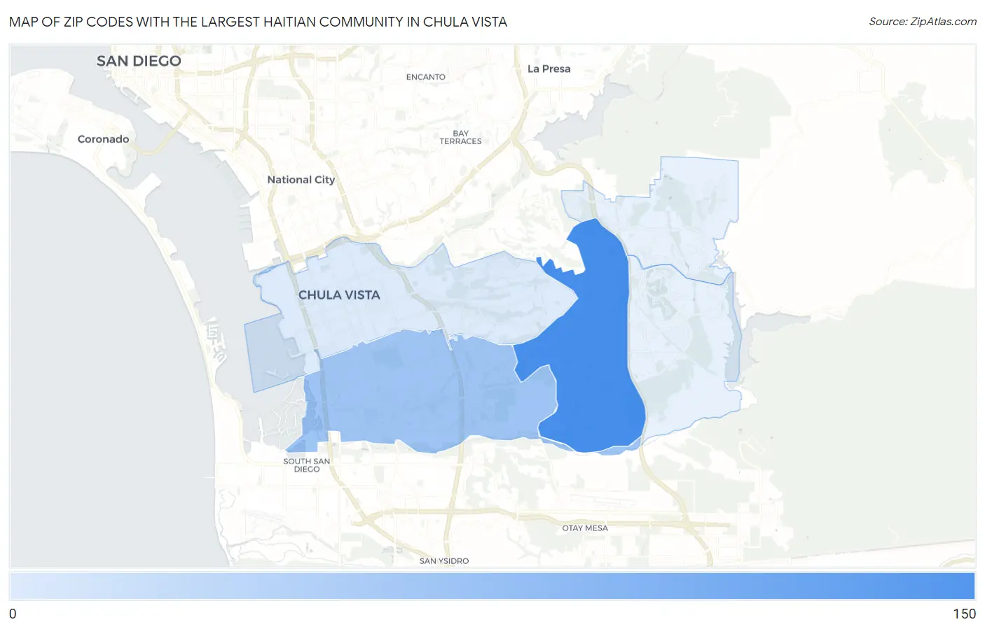 Zip Codes with the Largest Haitian Community in Chula Vista Map