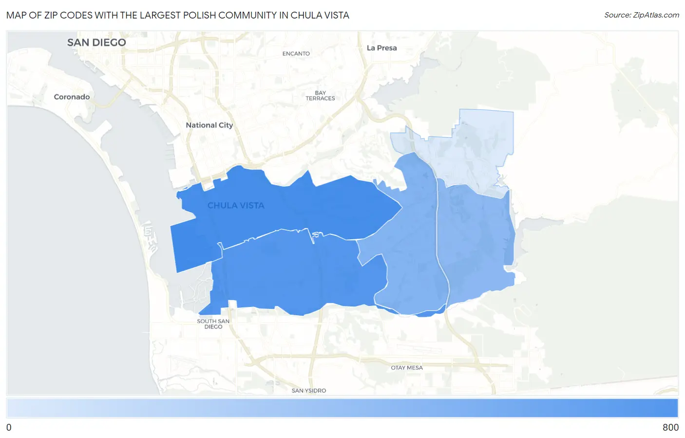Zip Codes with the Largest Polish Community in Chula Vista Map