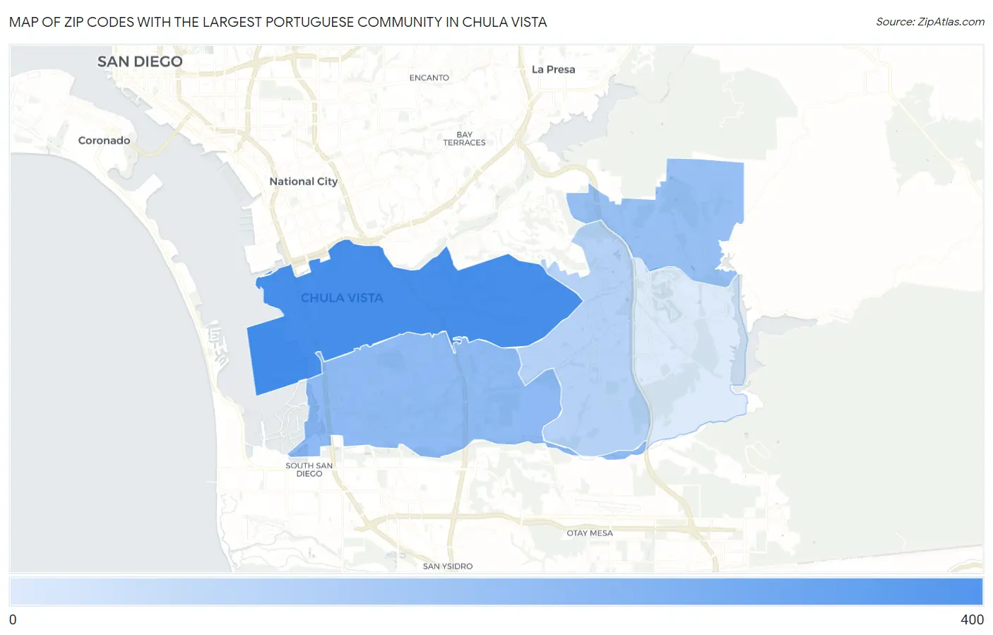 Zip Codes with the Largest Portuguese Community in Chula Vista Map