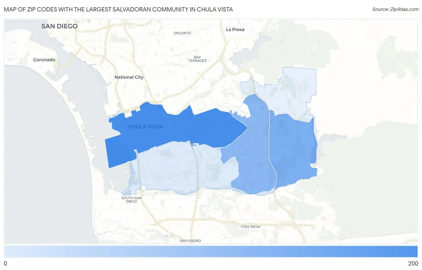 Zip Codes with the Largest Salvadoran Community in Chula Vista Map