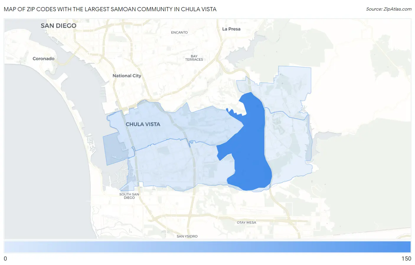 Zip Codes with the Largest Samoan Community in Chula Vista Map