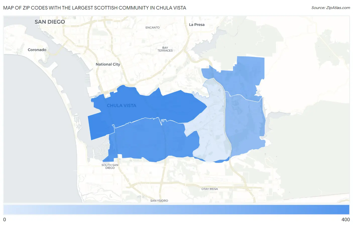 Zip Codes with the Largest Scottish Community in Chula Vista Map
