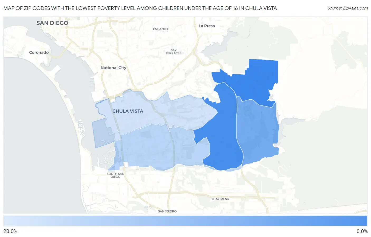 Zip Codes with the Lowest Poverty Level Among Children Under the Age of 16 in Chula Vista Map