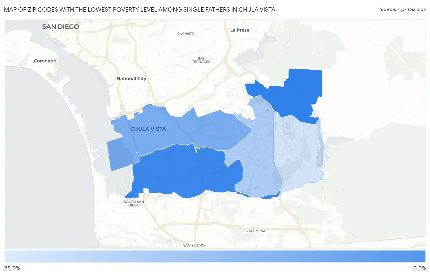 Zip Codes with the Lowest Poverty Level Among Single Fathers in Chula Vista Map