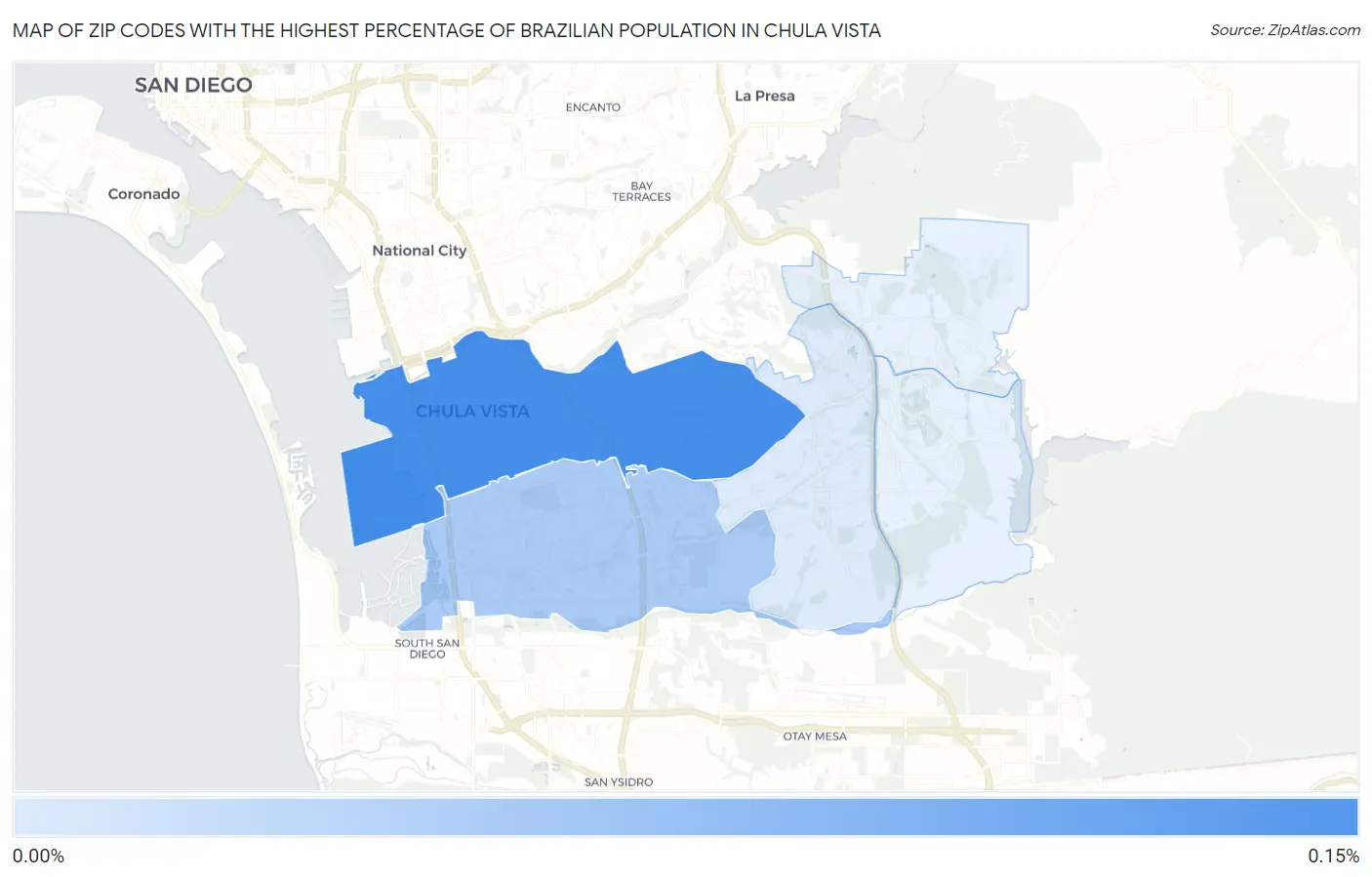 Zip Codes with the Highest Percentage of Brazilian Population in Chula Vista Map