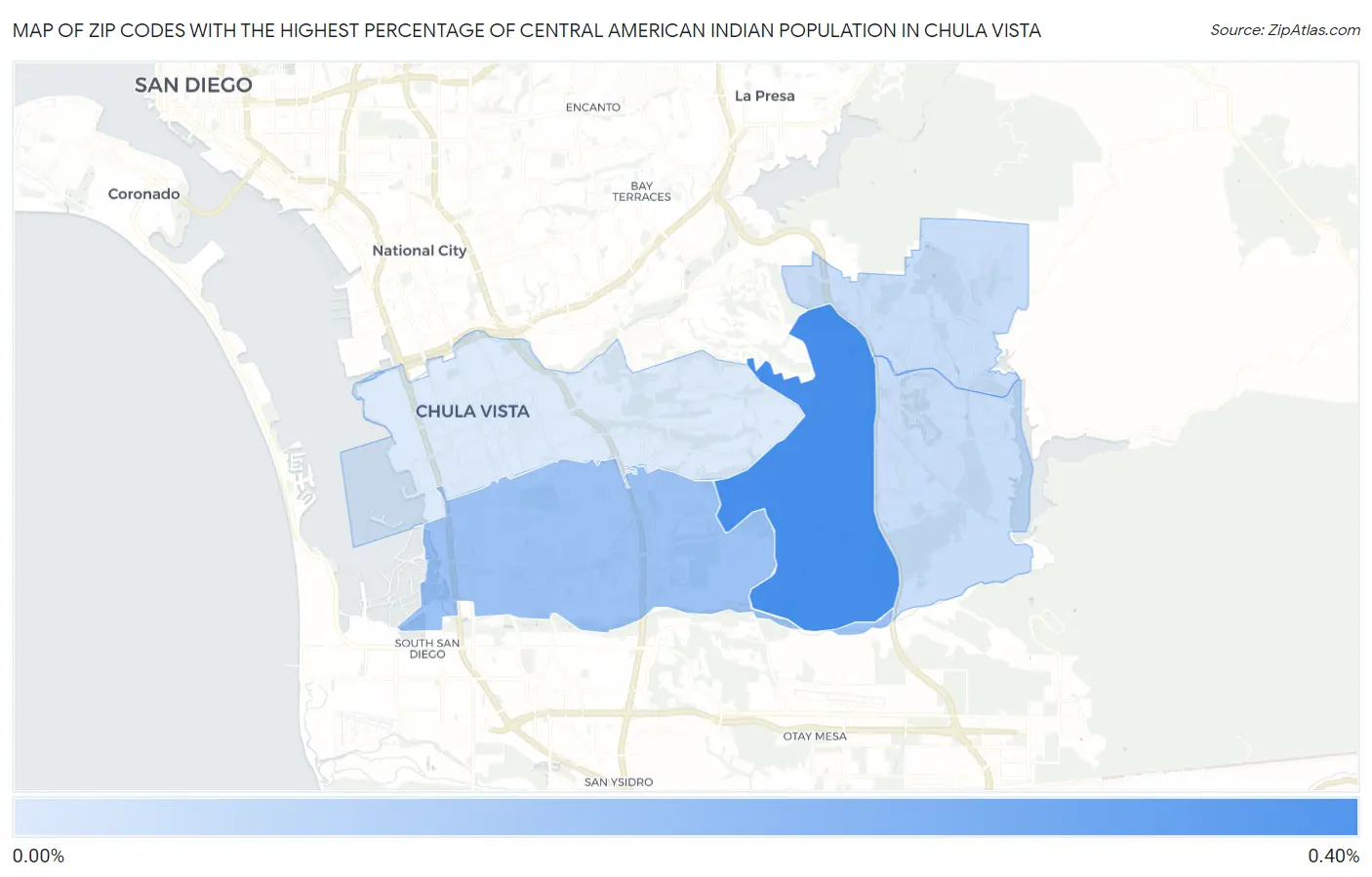 Zip Codes with the Highest Percentage of Central American Indian Population in Chula Vista Map