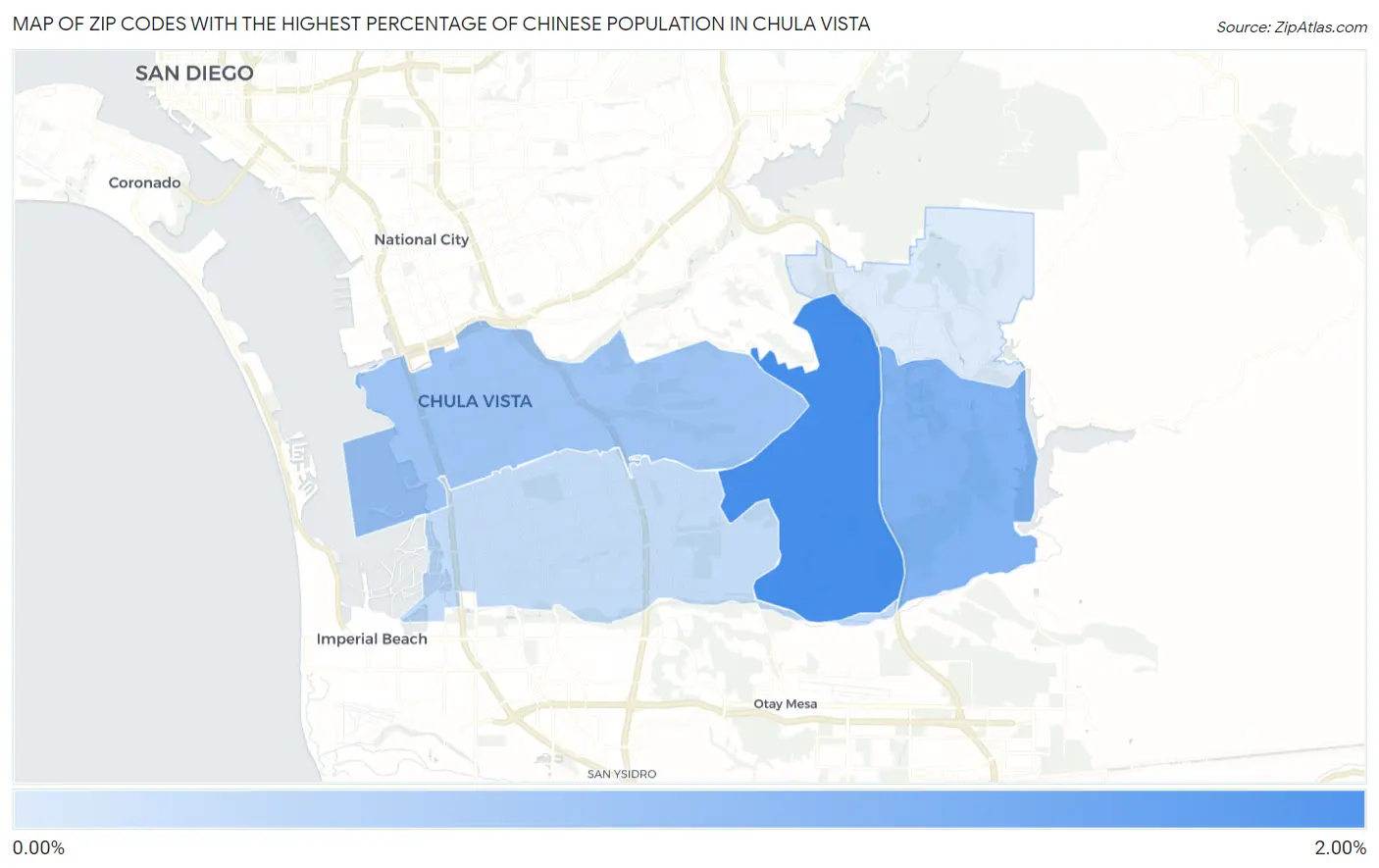 Zip Codes with the Highest Percentage of Chinese Population in Chula Vista Map