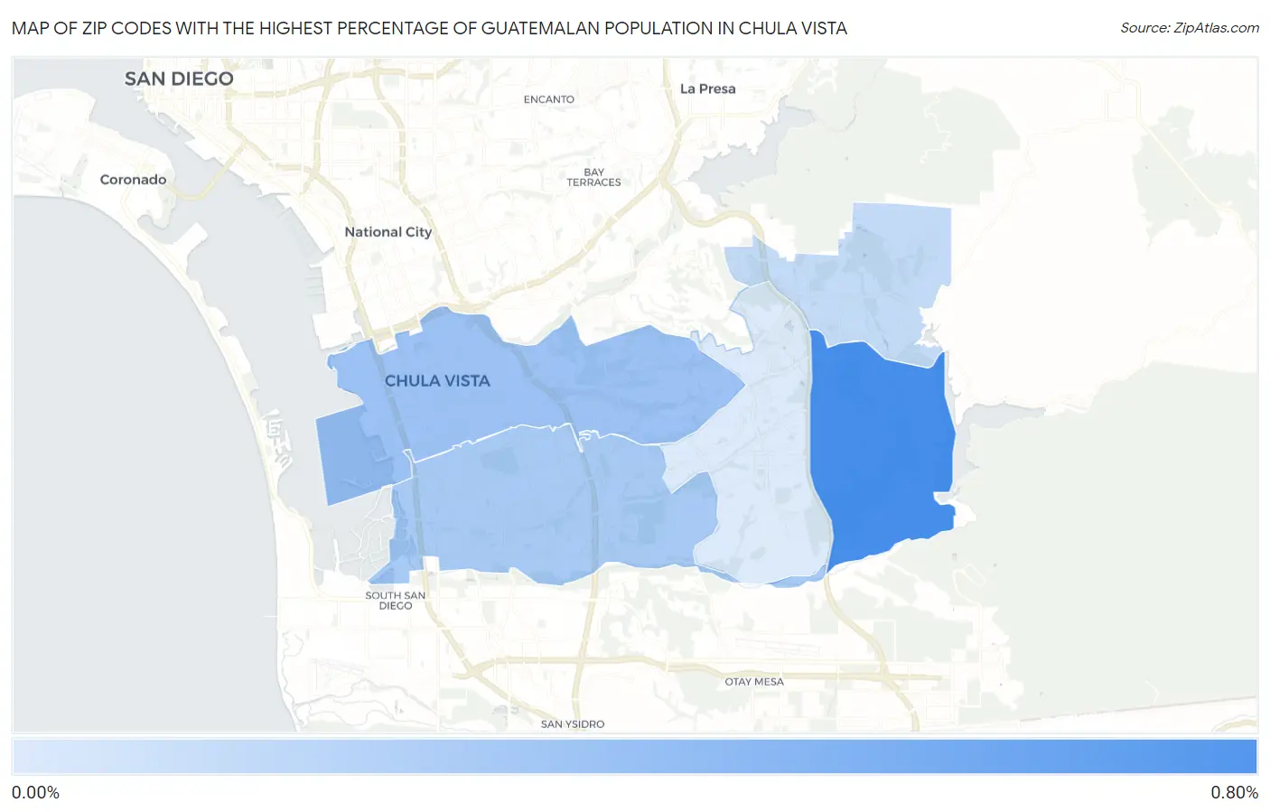 Zip Codes with the Highest Percentage of Guatemalan Population in Chula Vista Map