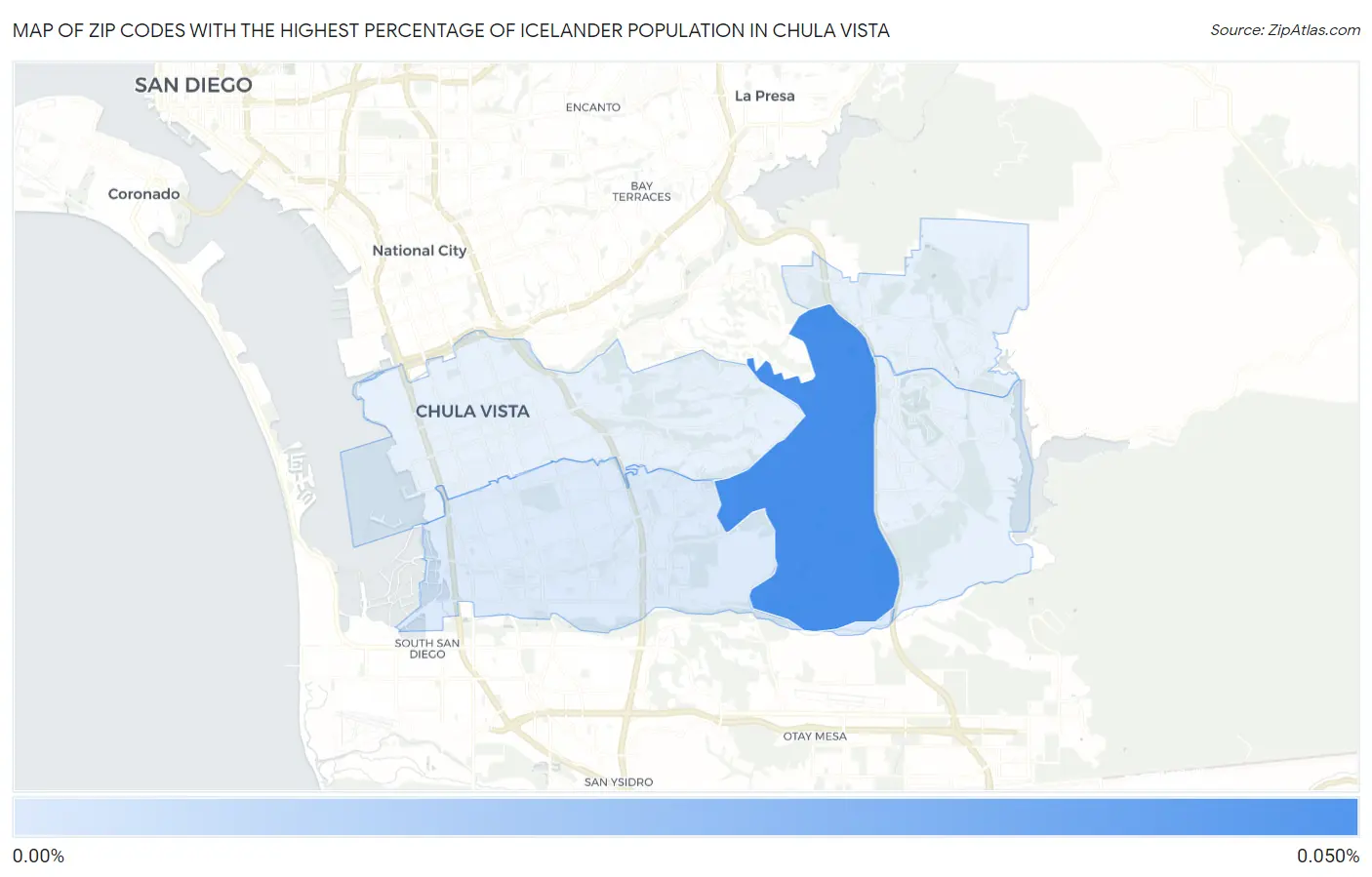 Zip Codes with the Highest Percentage of Icelander Population in Chula Vista Map